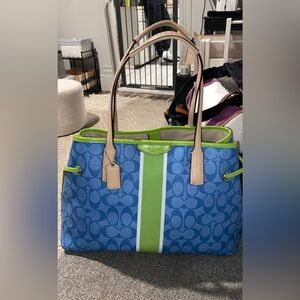 Coach Blue and Green Signature Tote